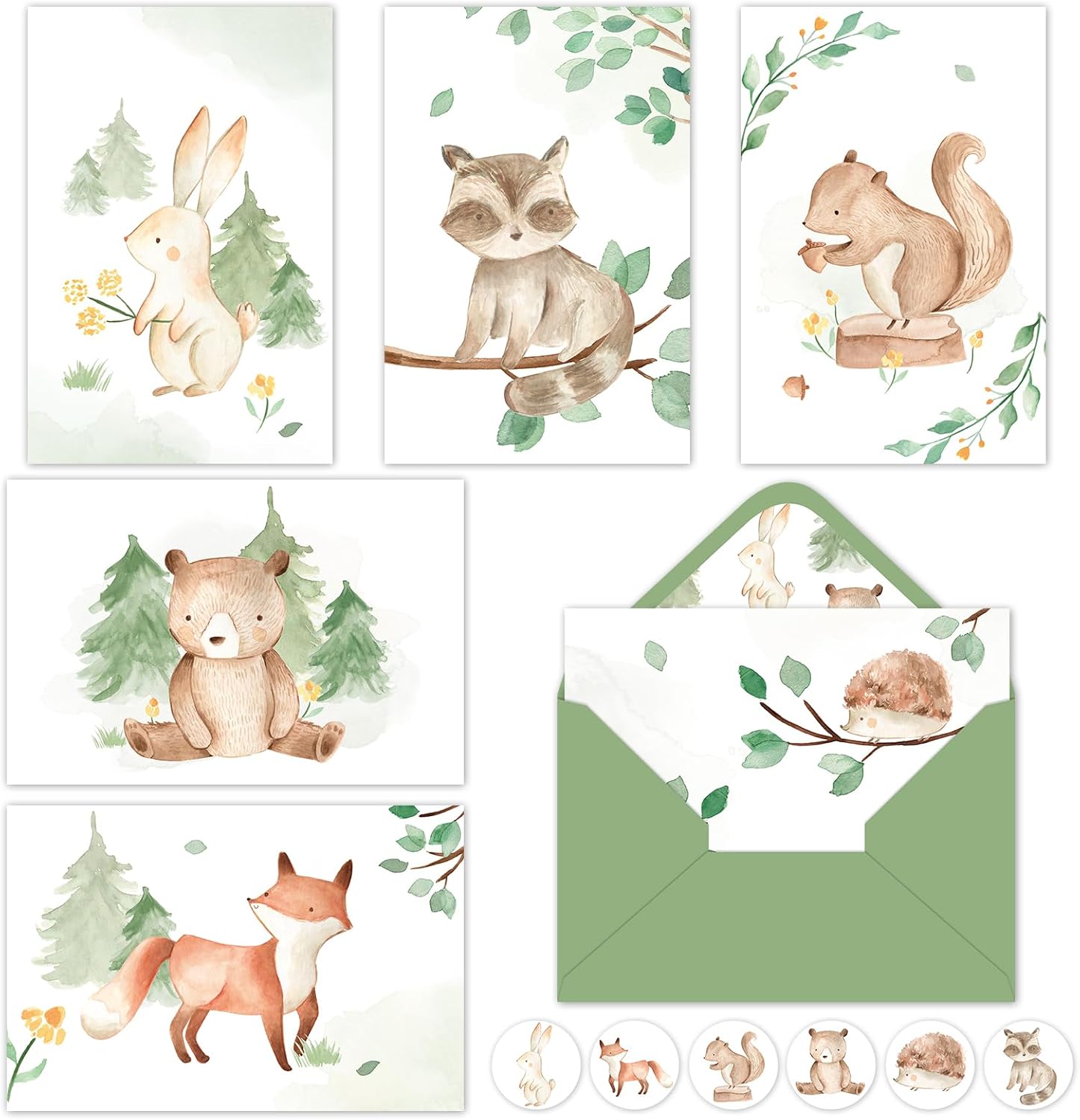 30 Pack Woodland Animal Greeting Card Jungle Forest Stationery Card with Envelope Sticker Blank Note Cards for Baby Shower Birthday Party Invitation Supplies, 4 x 6 Inch